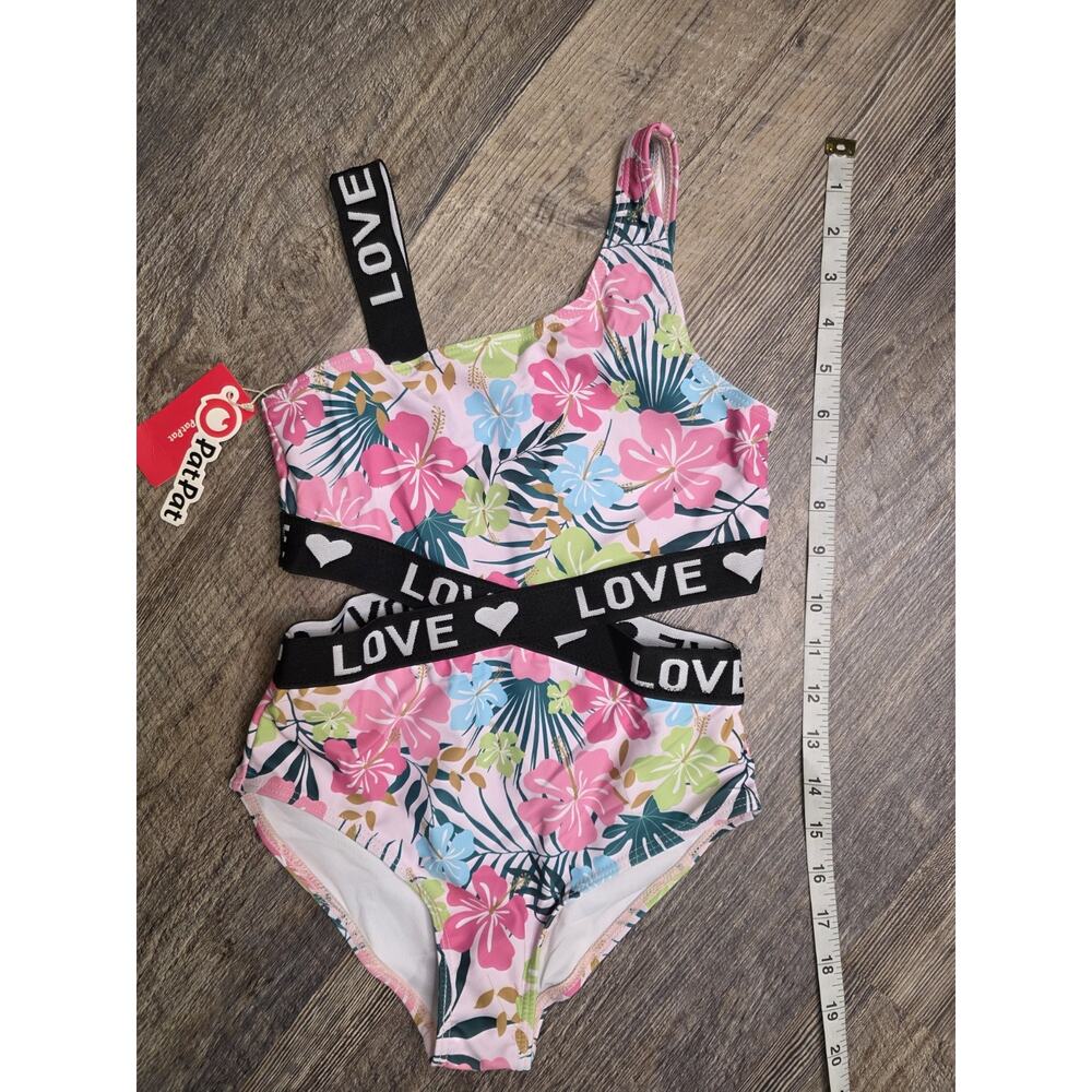 PatPat Girls Swimsuit Size 7-8Y Pink Tropical Floral Cutout One Piece NWT